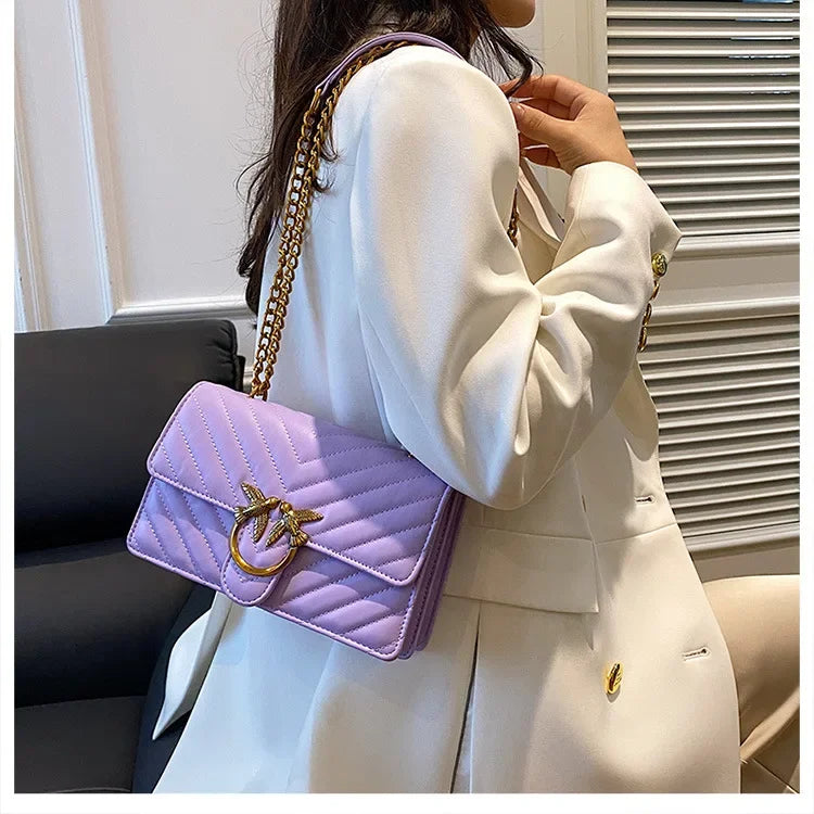Women Embroidered Small Square Bag Chain Swallow Bag High End Versatile Shoulder Crossbody Bag Fashion Daily Ladies Handbag