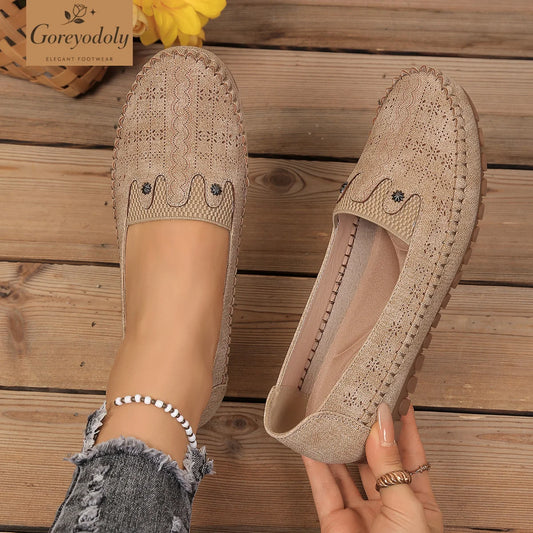 goreyodoly women loafers hollow floral design patchwork slip on flats breathable lightweight casual walking shoes soft non slip