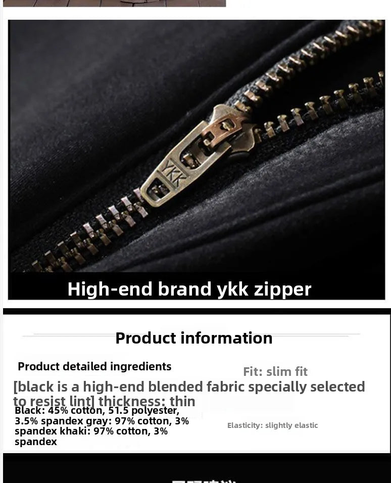 2025 Summer Thin Cotton Men's Casual Pants Trendy Versatile Elastic Light Business Trousers Work Formal Slim Straight Pants