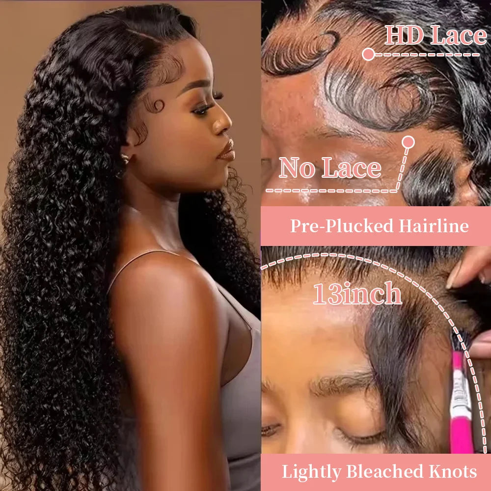 300% High Density Burmese Curly Lace Front Human Hair Wigs HD Transparent 13x6 13x4 Deep Wave Lace Frontal Wig Real Virgin Hair 40 46 Inch Water Wave Human Hair Wigs For Women Preplucked Hairline