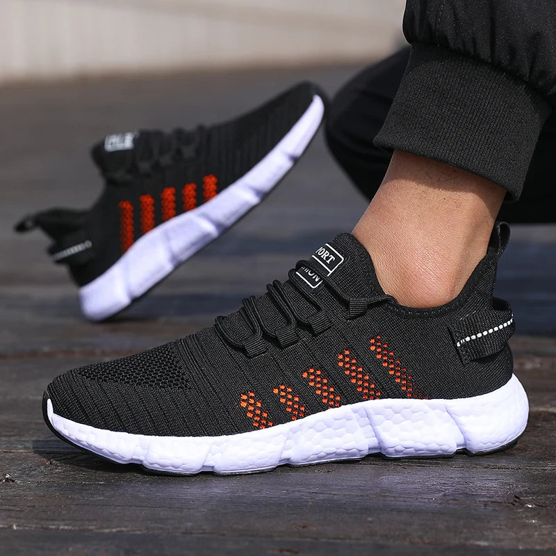 Men's  Cushioned Running Shoes Knitted Mesh Breathable Soft Soled Sneakers Fashion Forward Lightweight Outdoor Exercise Shoes