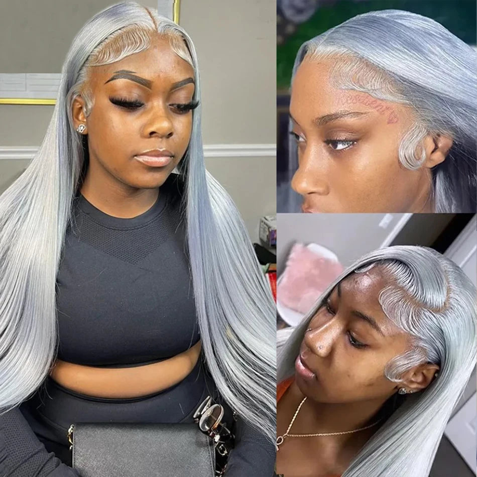 Silver Grey Human Hair Wigs Brazilian 13x4 Straight Lace Front Wigs For Women Grey 613 Colored Hd Transparent Lace Frontal Wig