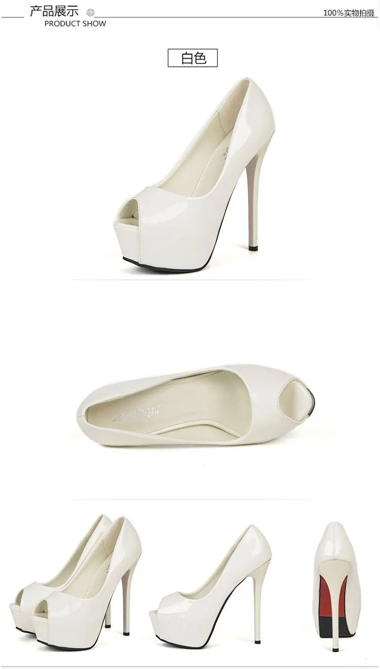 Women Pumps Sexy Platform Peep Toe Shoes 14cm Thin High Heels Stiletto Patent Leather Fashion Party Nighclub Wedding Dress Shoes