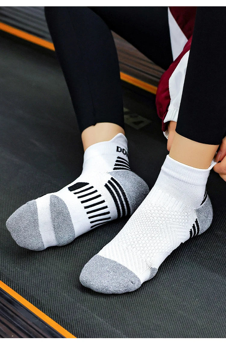 6 Pairs Marathon Running Socks Men Professional Sport Ankle Socks Thickened Towel Cushioned Tube Fitness Short Socks