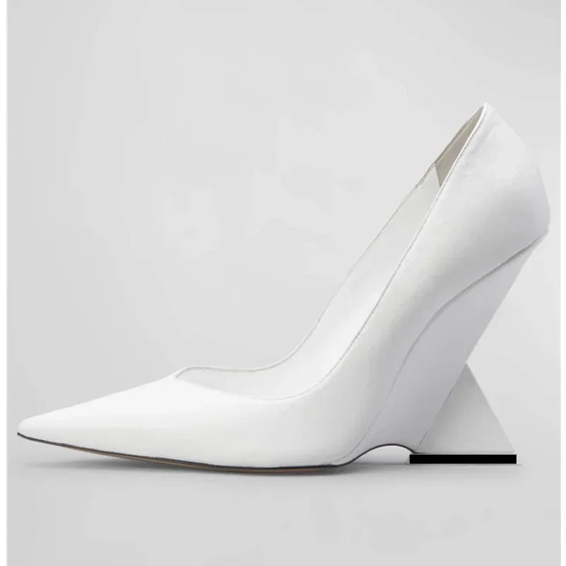 Summer 2024 New High Heels Thick Sole Thick Heel Lacquer Leather Shallow Mouth Pointed Fashion Sexy Women's Oversized Shoes