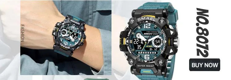 SMAEL 8007 Men's Analog Digital Dual Display Sport Watch - 50M Waterproof LED Backlight Alarm Stopwatch Chronograph Shockproof
