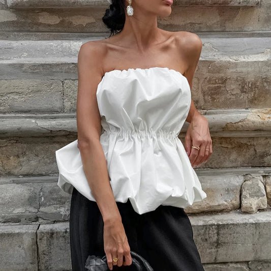 SuperAen European and American Style Fashion Design Sexy Top Unique Design Summer 2026 New White Folds Slimming Tops