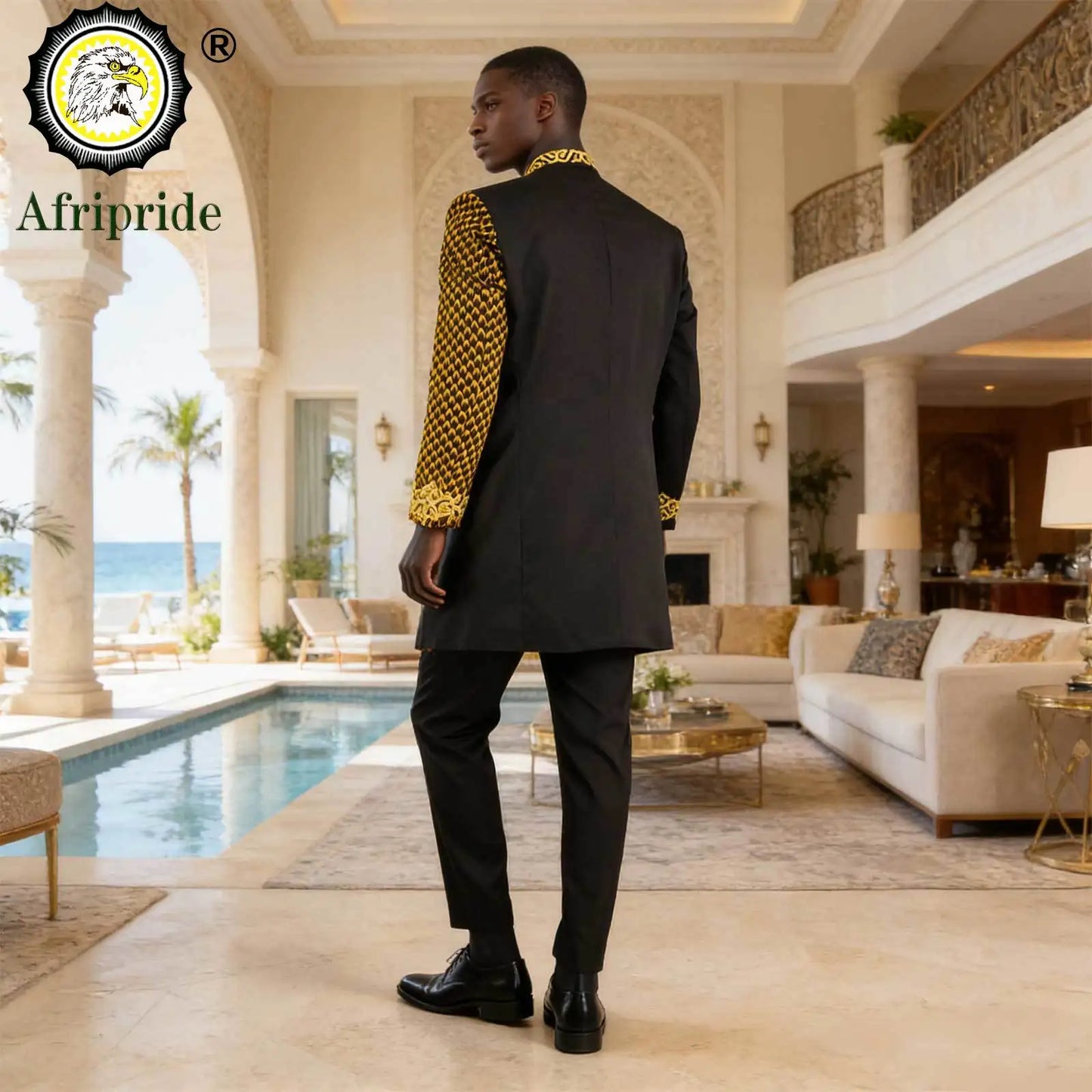African Suits for Men Embroidery Print Blazer and Pants Set Business Dress Suit with Kerchief Party Wedding Evening A2316023