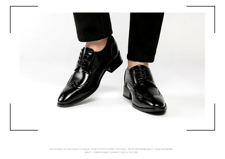 High Quality Genuine Leather Brogue Men Elevator Shoes 6CM Height Increase Oxford Men Formal Dress Shoes Business Office Wedding