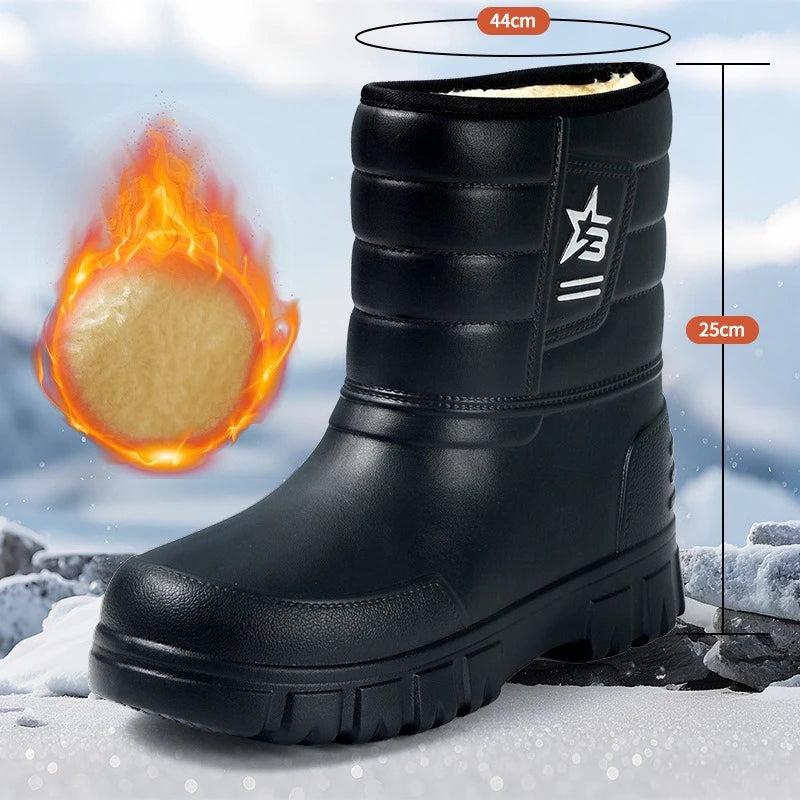 Winter Men's Rain Boots Plush Thickened Womens Snow Boots Plus Size Car Washing Shoes Waterproof Keep Warm Men Boots Women Shoes
