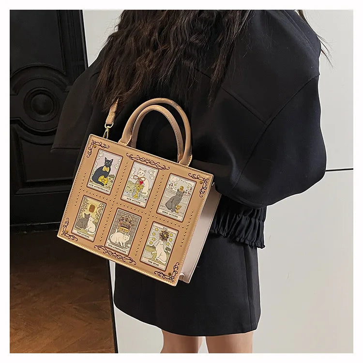 Vintage and Luxury Designer Bag Popular Fashionable Tote Bag Large Capacity with Delicate Embroidery Cat Printing Bag for Women