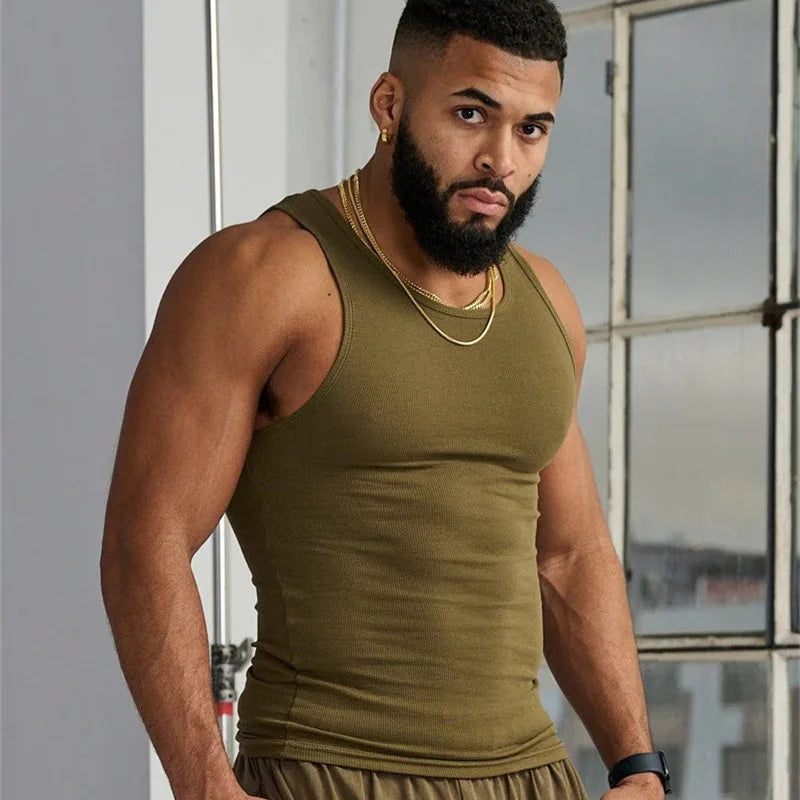 Spring Summer Knit Ice Silk Ribbed Fitness Sports Casual Slim-fit Men's Vest Men's I-line Muscle Vest Cotton Men