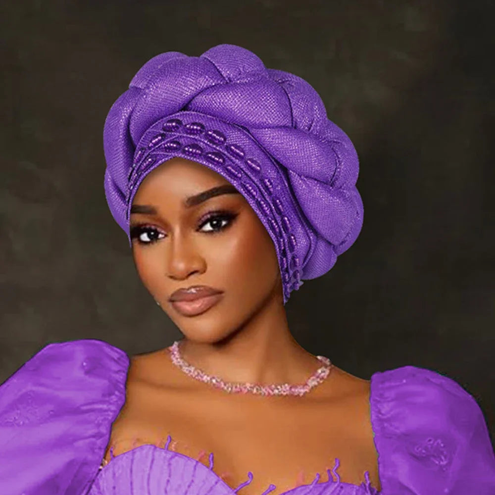 Fashion Hats for Women African Headtie Turban Auto Gele Head Wraps Cap Wedding Party Muslim Hijab Bonnet Headscarf Nigeria Geles