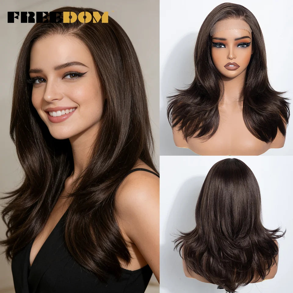 FREEDOM Synthetic Lace Front Wigs For Women 20" Layered Ombre Brown Blonde Wig 6x4 Pre-plucked Easy Wear And Go Glueless Wigs