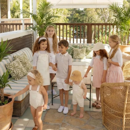 AP SS26 white denim collection children girls boys cotton jeans denim jumper skirts shirts family matching clothes
