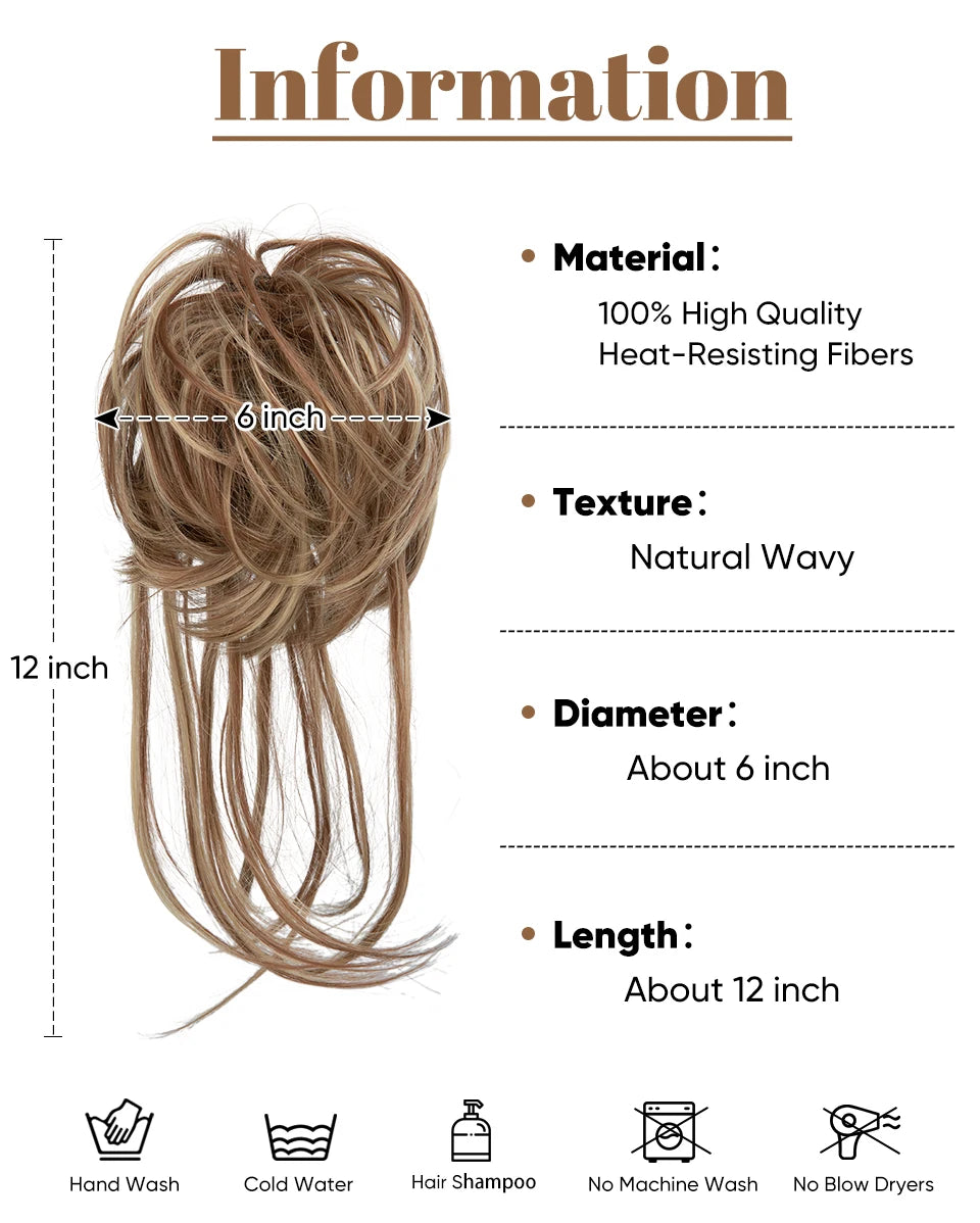 Synthetic Elastic Messy Bun Hairpieces Curly Scrunchie Black Blonde Brown Chignon Band Updo Donut For Women Natural Fake Hair