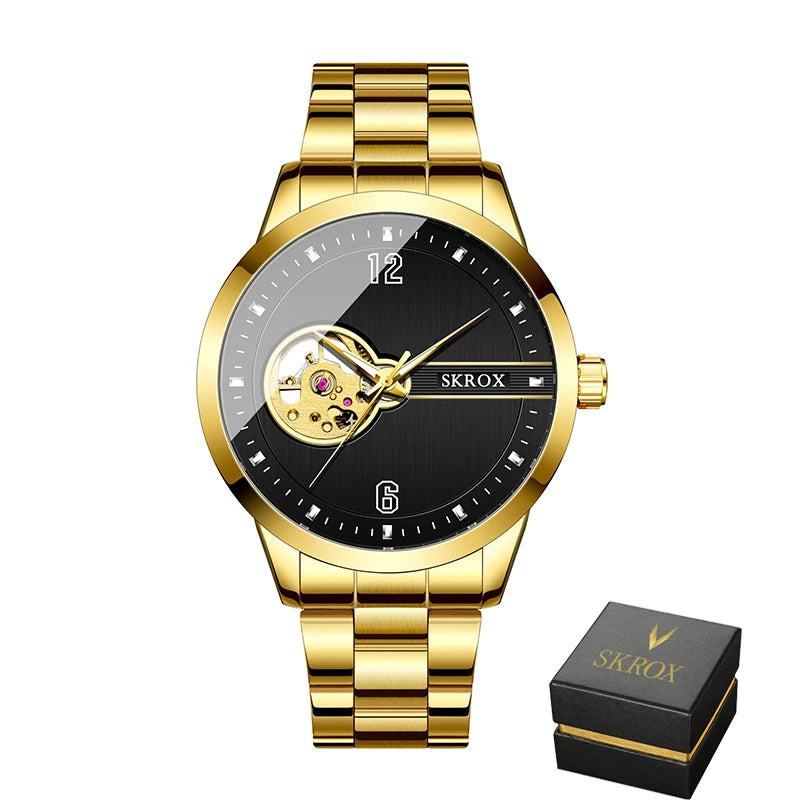 Original Genuine SKROX High-end Luxury Stainless Steel Skeleton Automatic Mens Watch Mechanical Waterproof Elegant Wrist Watches