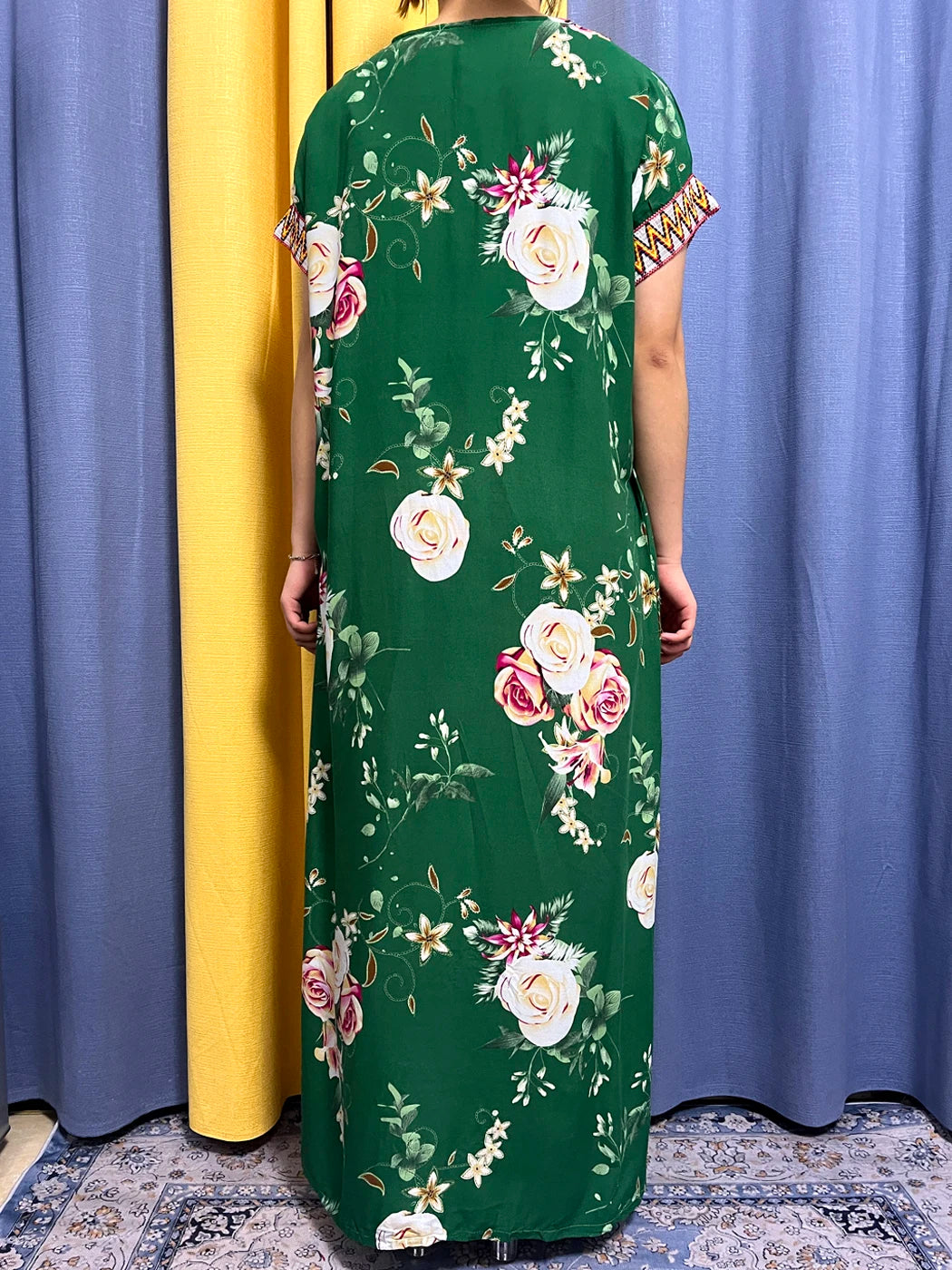 Abayas For Women 2023 Dubai  Fashion Printed Flower Cotton V-neck Slim Fit Short Femme Robe African Woman Dresses With Headscarf