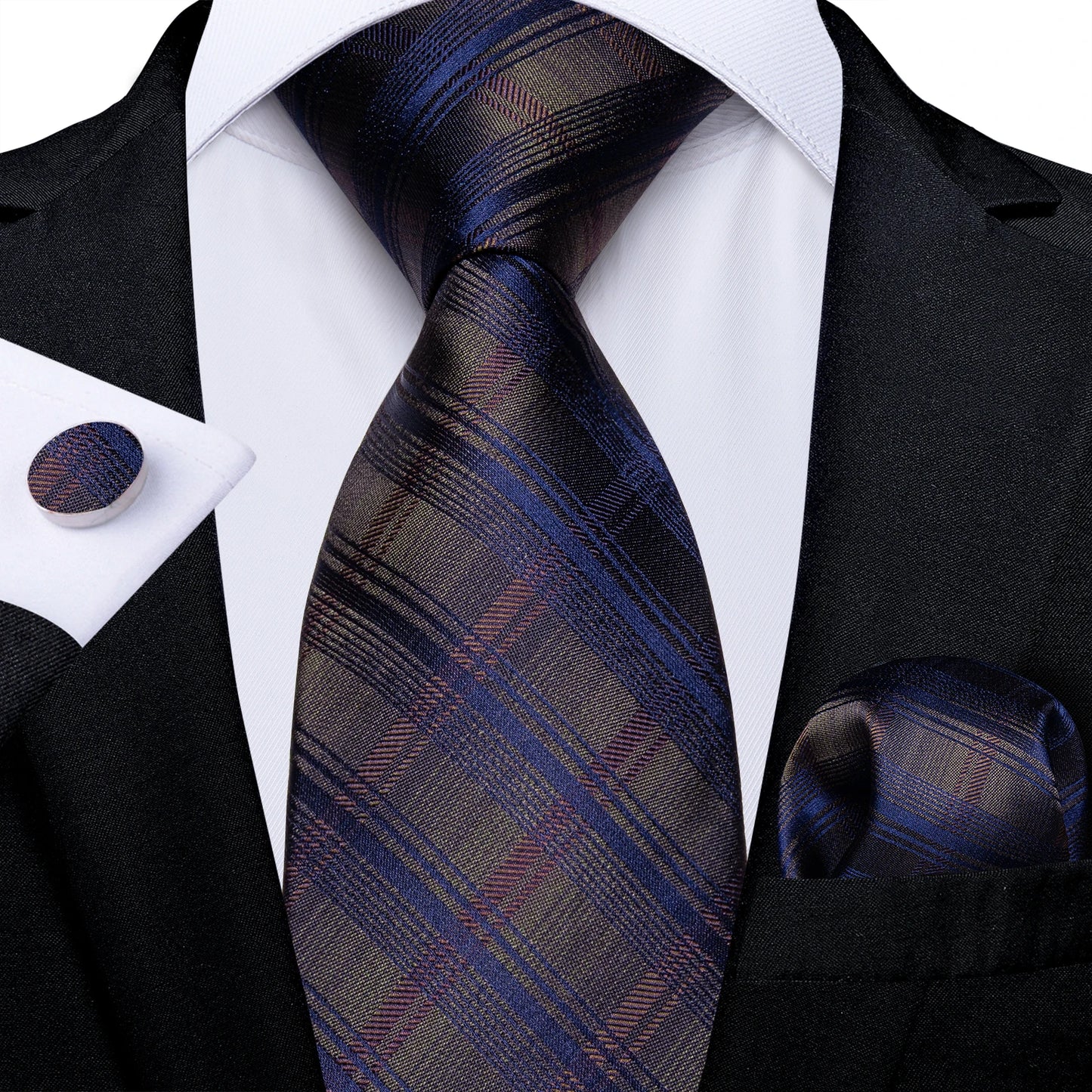 Dark Red Plaid Silk Ties for Men Classic 8cm Business Wedding Party Accessories Pocket Square Cufflinks Gift DiBanGu Dropship BAZAARHUBO