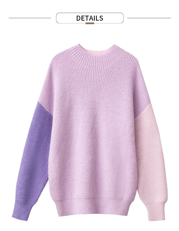 AMII Minimalism Sweaters Women 2024 Spring Street wear Spliced Knitted Top Drop Sleeve Loose Full Pullovers Sweaters 12344144