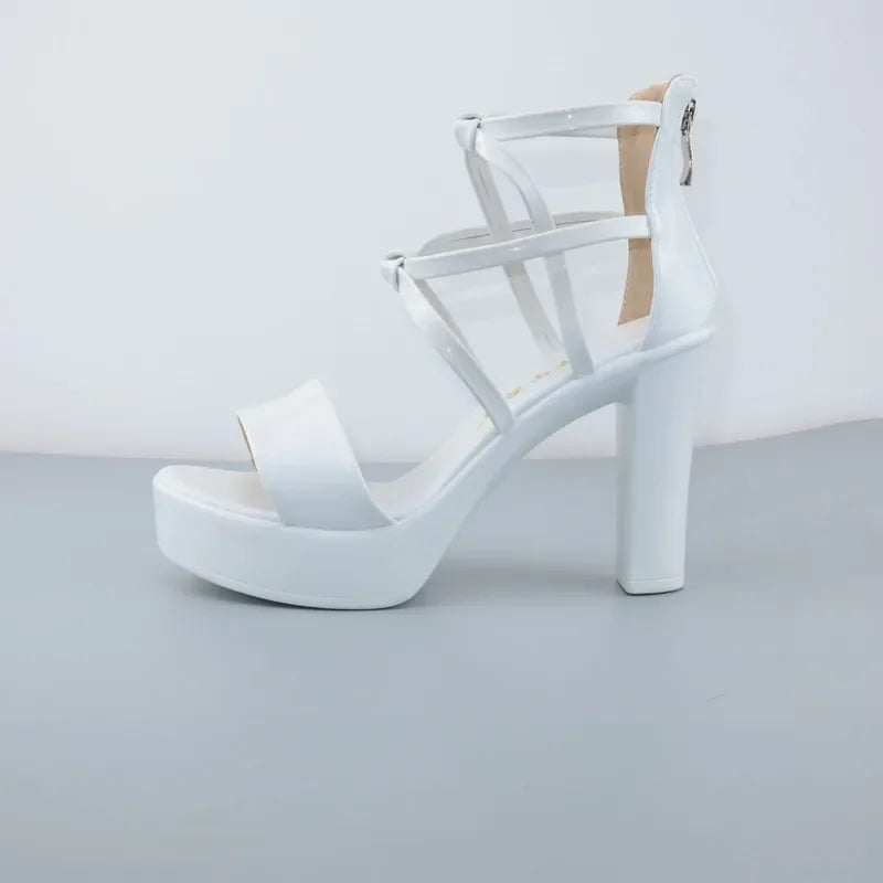 10cm Small Size 32-43 Elegant Bandage High Heels Gladiator Sandals Summer 2024 Silver Red Wedding Shoes Platform Office Model