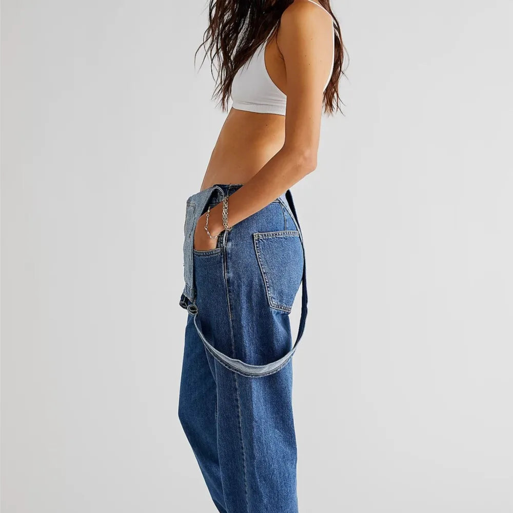 Lady Jumpsuits Retro Loose Straight Shoulder Straps Suspenders Pocket Overalls Casual Commuting Daily Work Wear Fashion Rompers