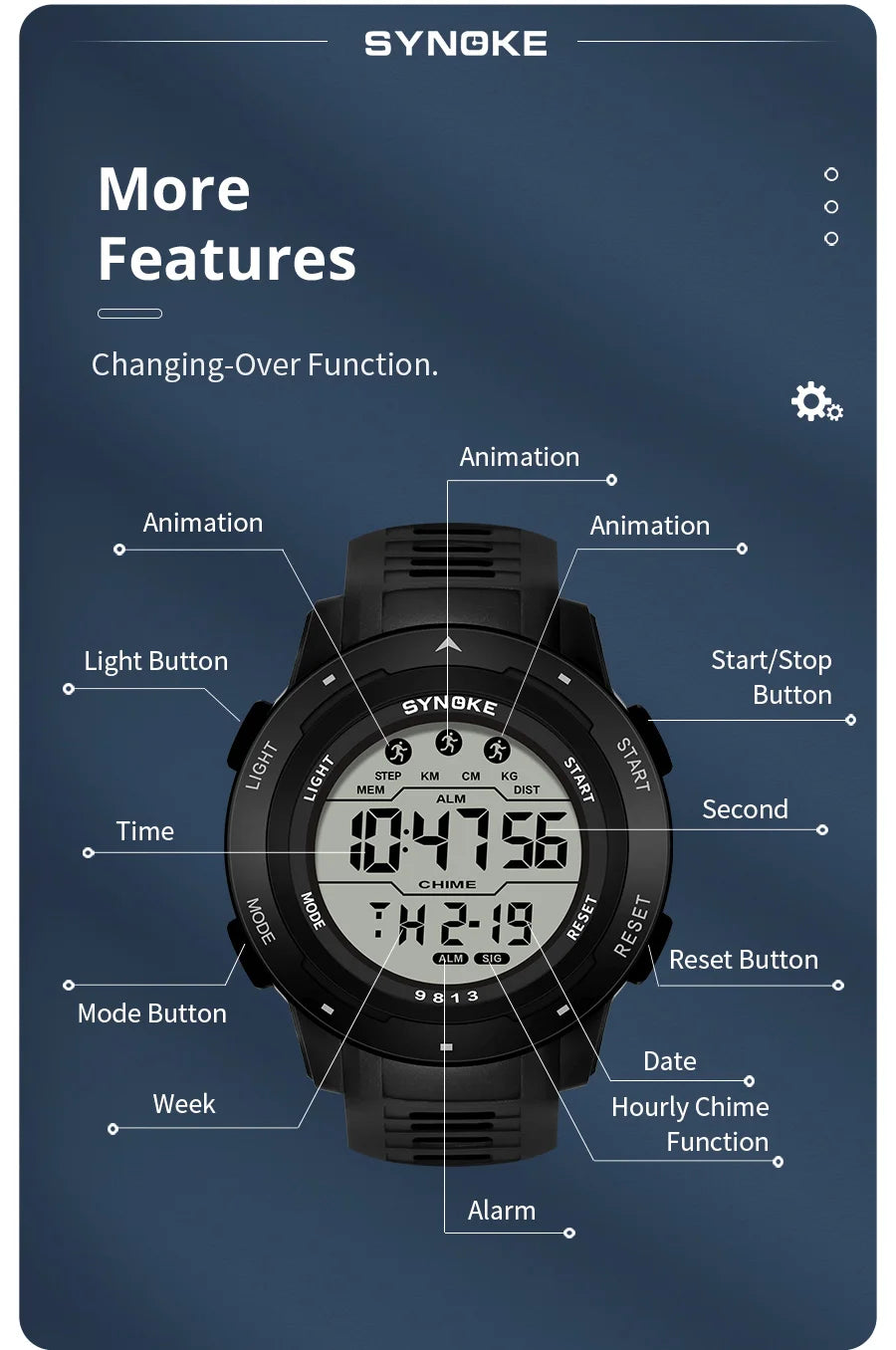 Men Digital Watch Sports Watches Timing Function Alarm Clock Waterproof 50M Digital Watch Military Clock Large Screen