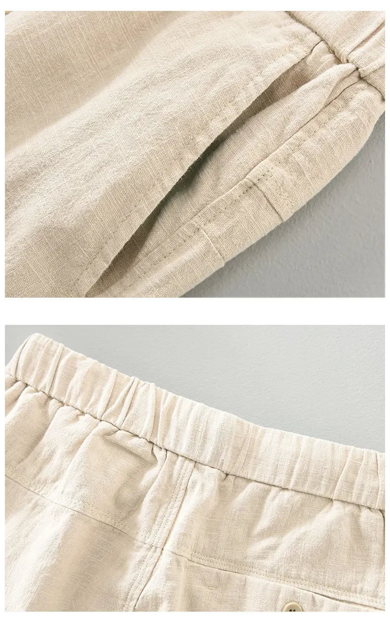 Men's Casual Harem Pants: Ankle-Length Linen Trousers in Vintage White, Brown, and Khaki - Breathable and Pleated for Comfort