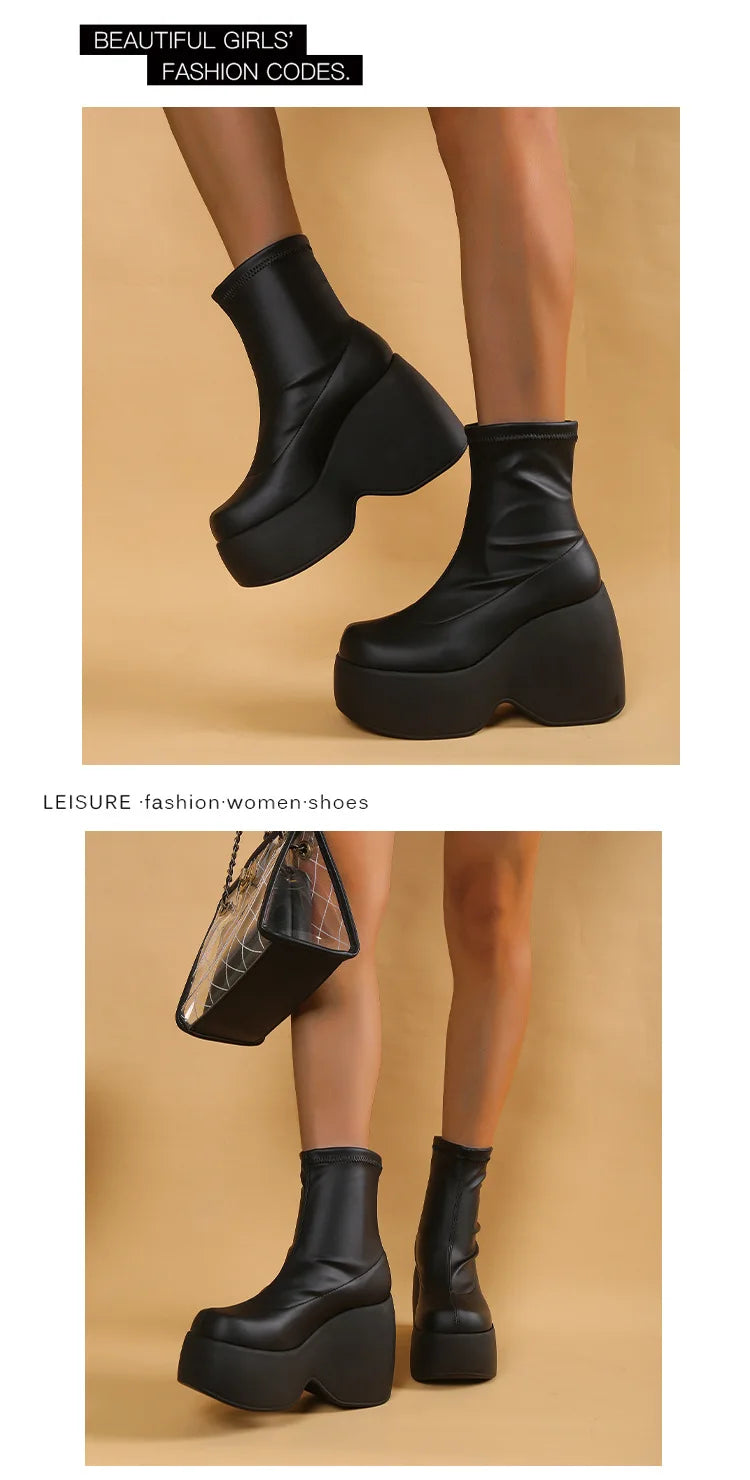 Brand Women Boots Gothic Style Platform Women Ankle Boots High Quality Walking Comfy Woman Shoes New Sexy High Heels Big Size 43