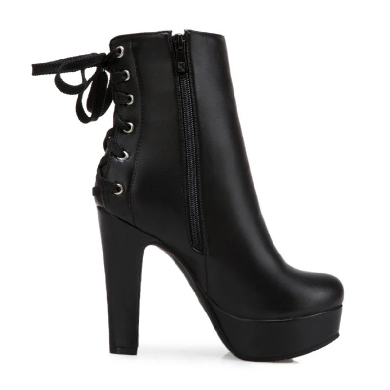 Fashion Ankle Boots Women Platform High Heels Short Boot Lace-up Black White Yellow Party Winter Shoes Lady Large Size 50 45