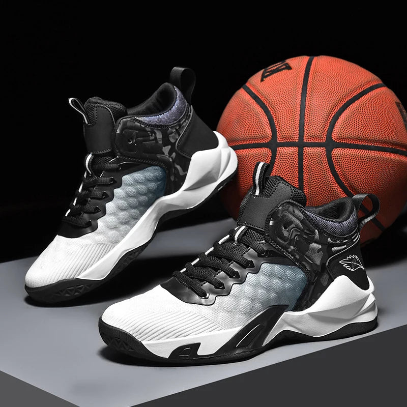 Basketball Shoes, Men's Outdoor Sports Shoes, Men's Shock-Absorbing High-Top Student Practical Shoes, Mesh Breathable Casual Shoes