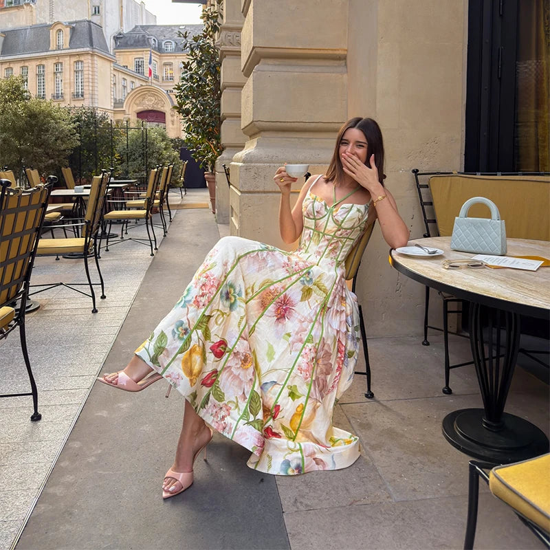 Fashion Women's Dress Halter Sleeveless Hollow Out Print Female Dresses 2026 Summer Vacation Holiday Beach Chic Sexy Lady Robe