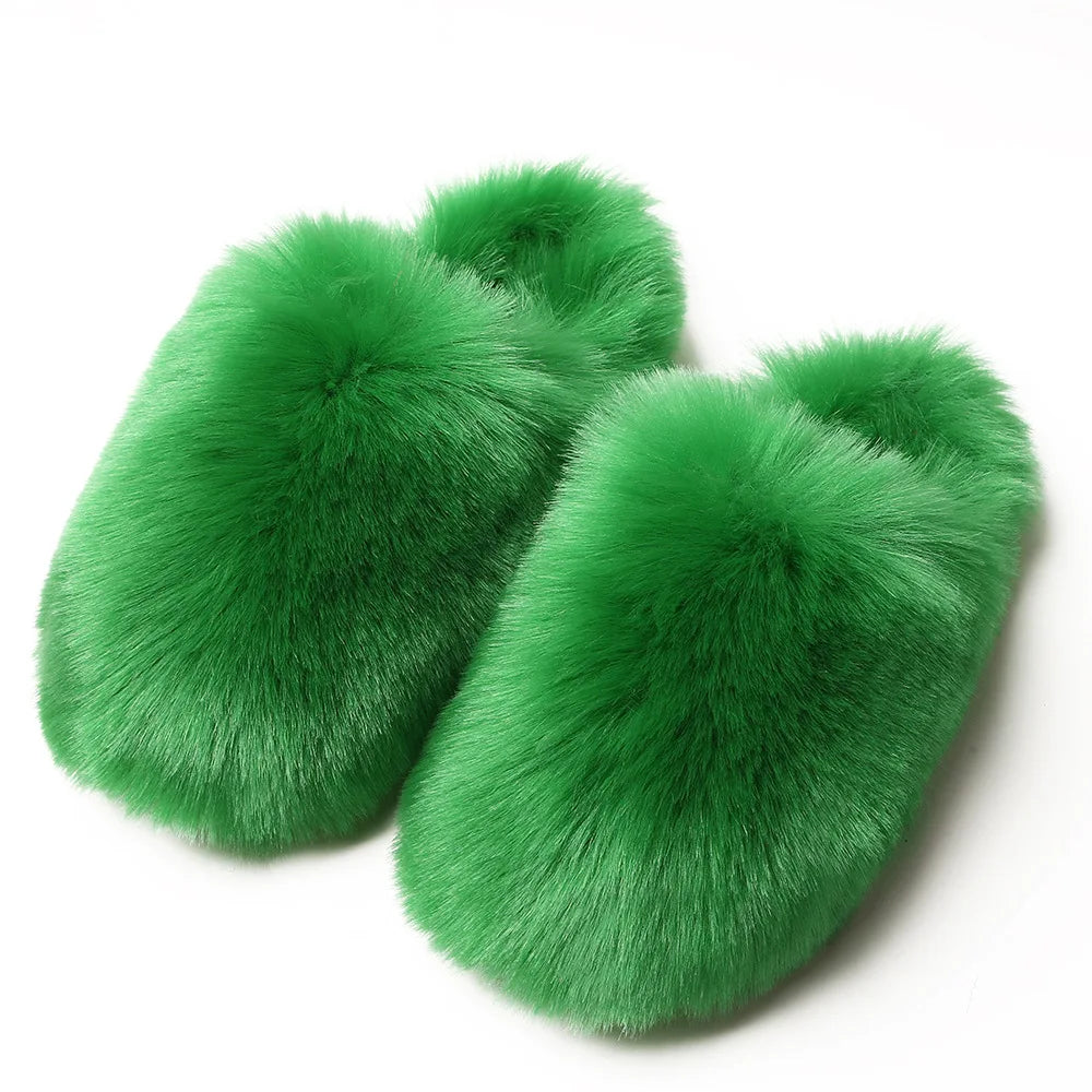 Ladies Winter High Quality Fox Fur Slippers Women Warm Fur Slides Girls Luxury Furry Slippers Soft Comfortable Home Cotton Shoes
