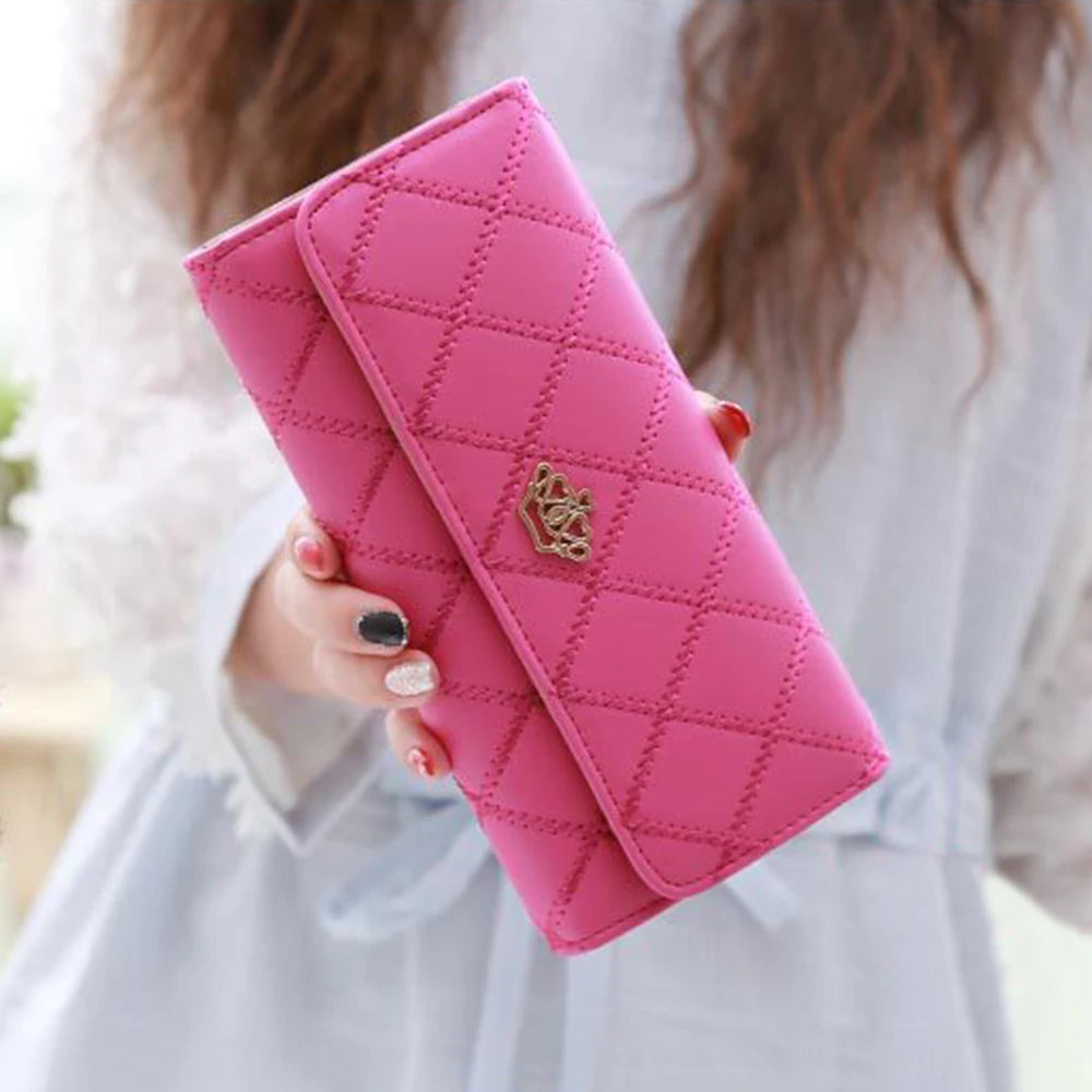 Wallets For Women Cute Pink Pocket Womens Wallets Purses Plaid Pu Leather Long Wallet Hasp Phone Bag Money Coin Pocket Bag