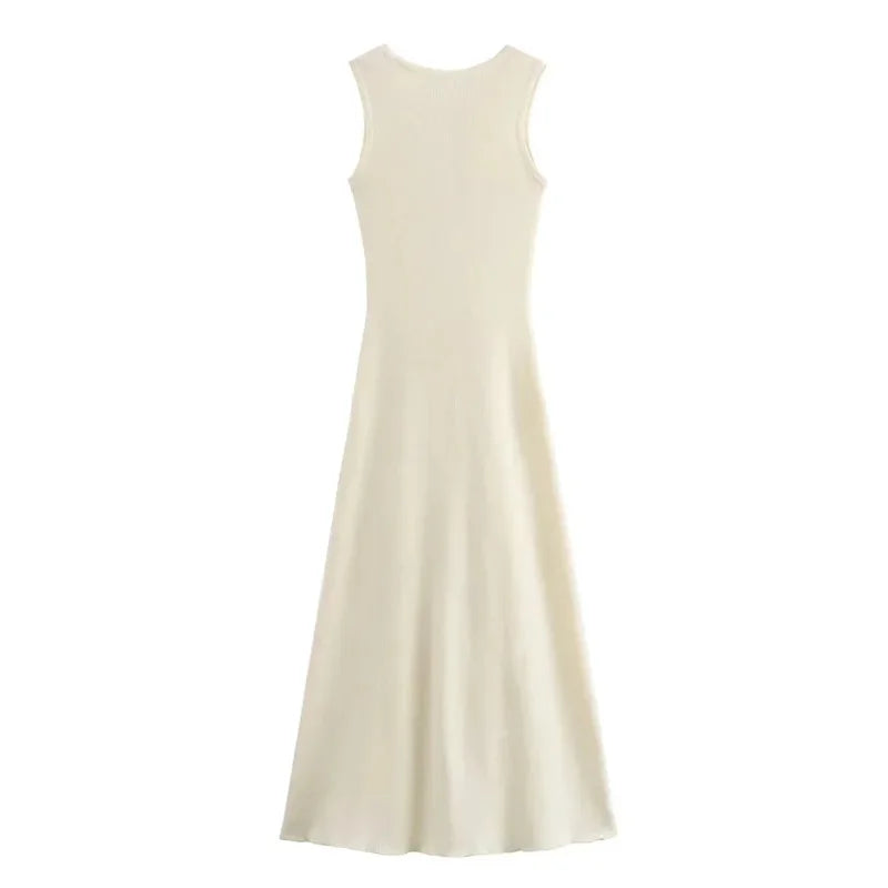 Knit Ribbed Cardigan Maxi Dress Female High Waist Slim Pocket Sleeveless Elegant Party Dress Women's Knitwear Long Dress