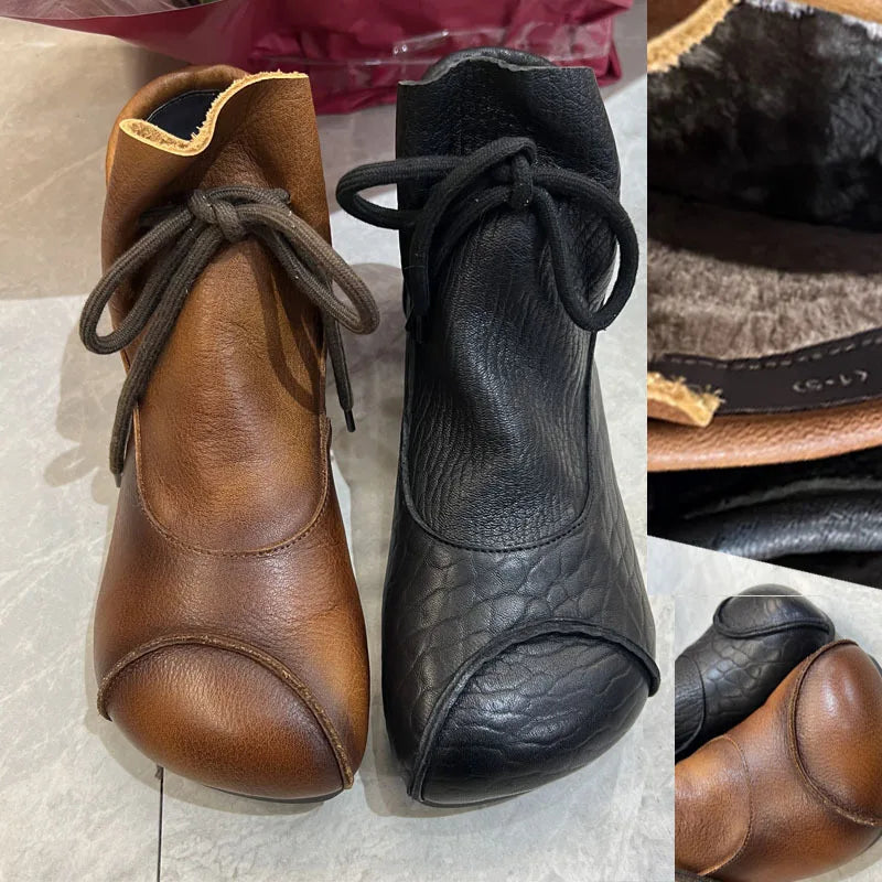 Careaymade-Genuine leather women's boots Fashion retro warm Oversized shoes cow leather Pure handmade ankle boots Casual boots