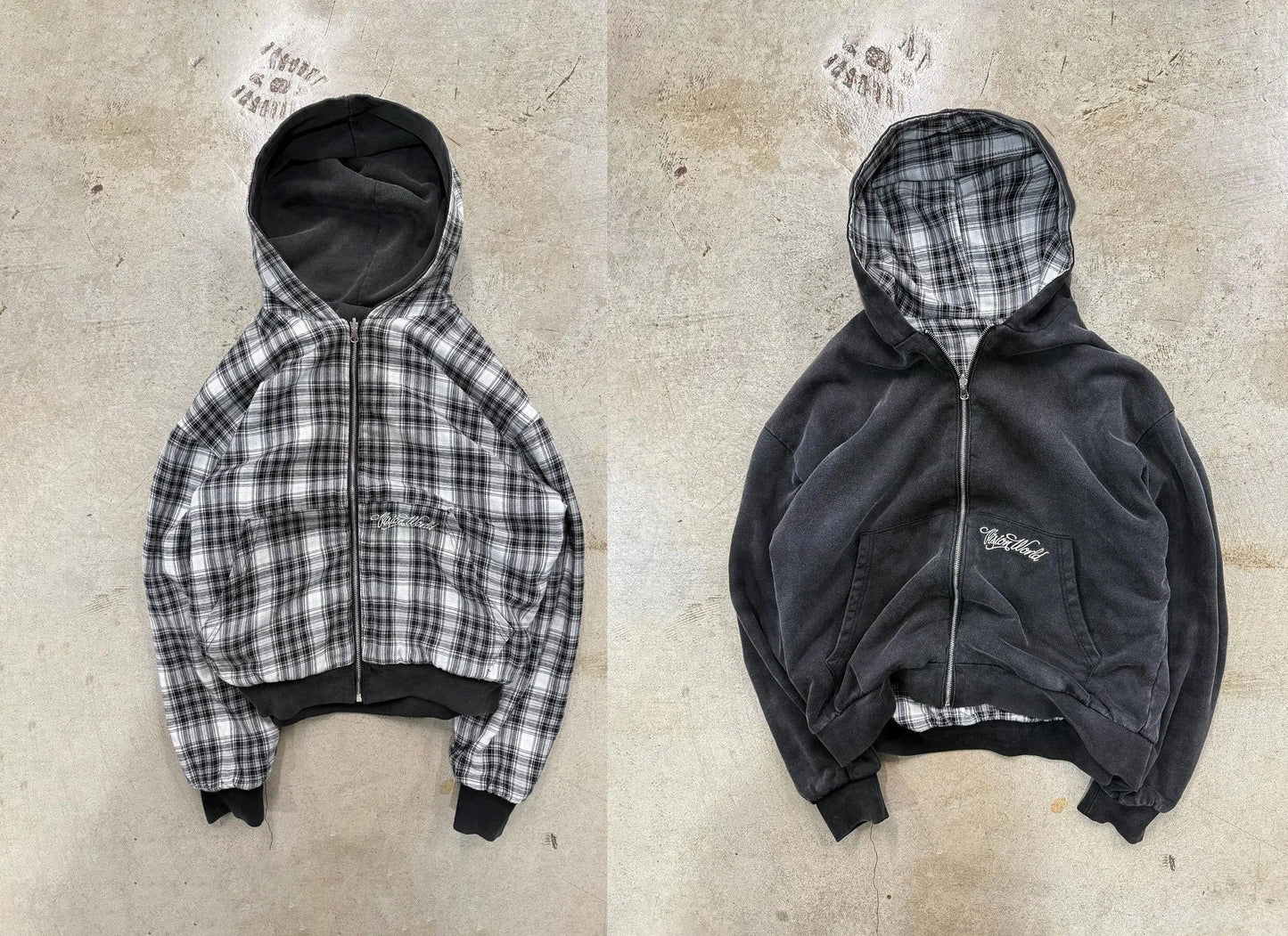 Harajuku Y2K Men's Hoodie Tracksuit Autumn Winter Two-Way Wear Plaid Zip Up Sweatshirt Casual Streetwear Retro Fashion New Style