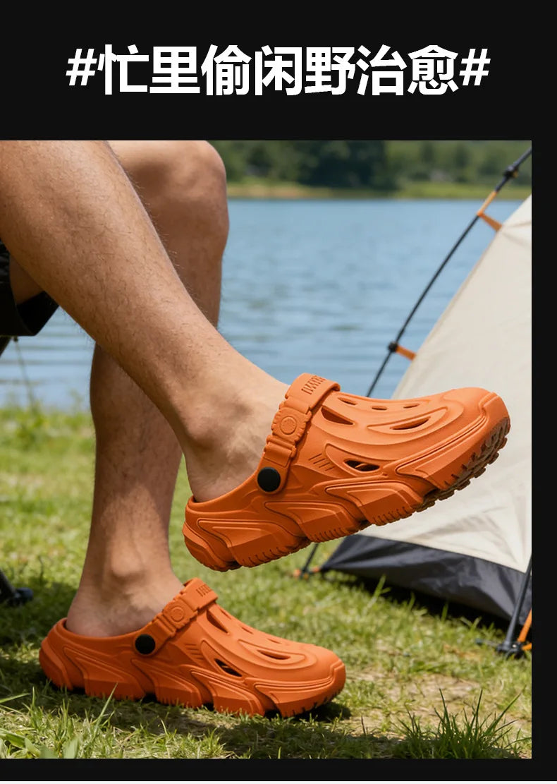 Thick soled perforated shoes for men, 2026 new model for home use, anti slip, wear-resistant, breathable and not tiring