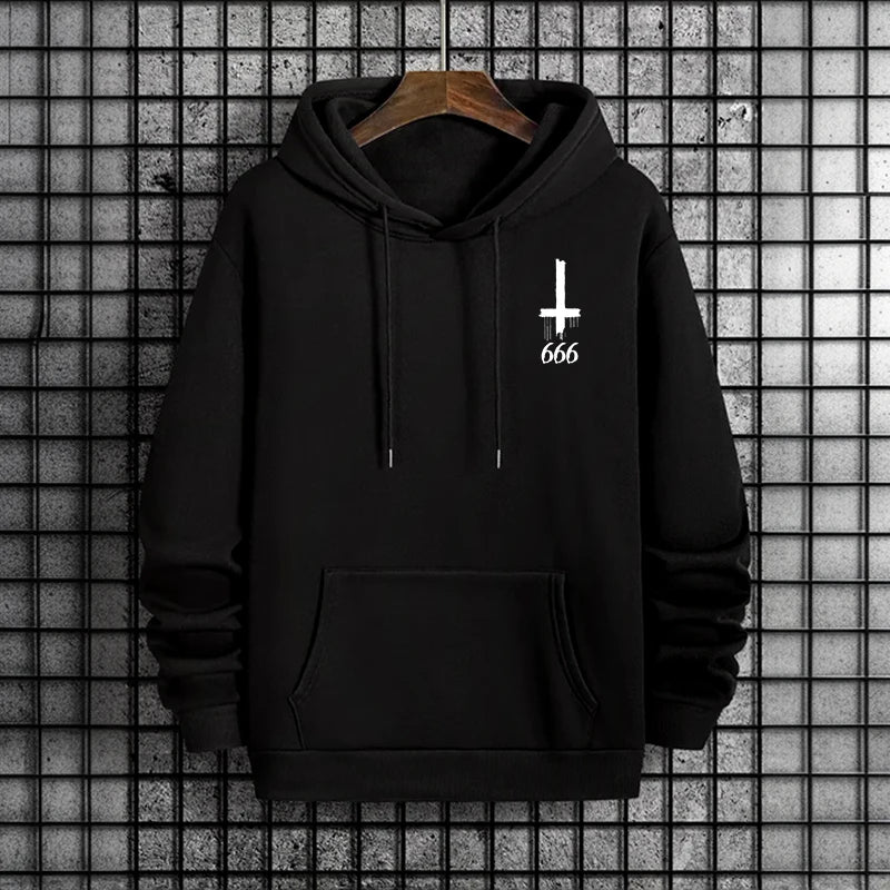 Mens Gothic Hoodie Satanic Symbol Print Street Fashion Warm Pullover Unisex Oversized Sweatshirt Outerwear Autumn Winter Outwear
