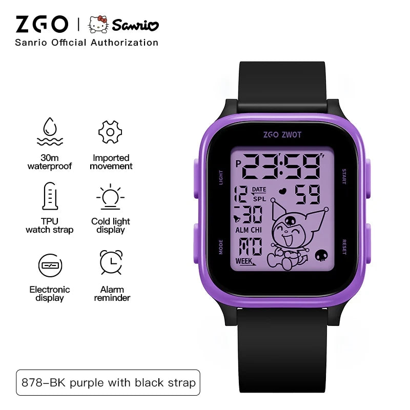 ZGO X Sanrio Hello Kitty Watch For Girls Student Kids' Electronic Watches Waterproof Sports Wristwatch Girl Child Gift Box 878