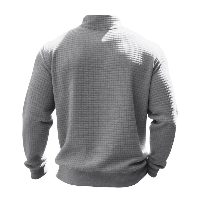 2025 Half-Zip Sweatshirt for Men, Autumn and Winter Jacquard Small Check Stand Collar Casual Pullover Fashion Men's Sweatshirt