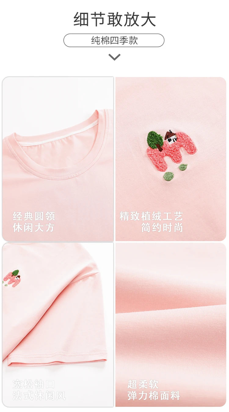 Couple Pajamas Set Summer Short-Sleeved Sleepwear 100% Cotton Men and Women Pyjamas