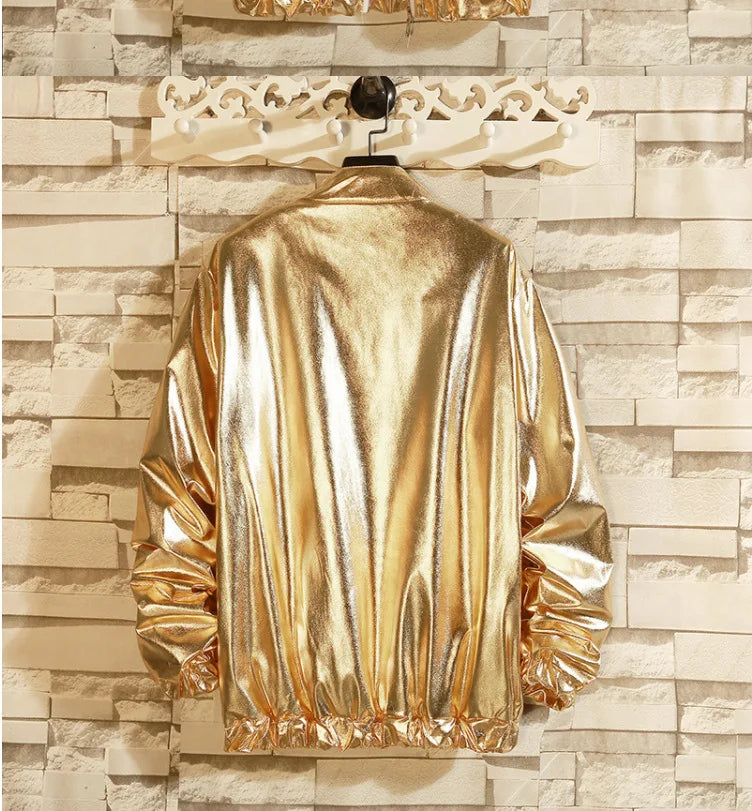 Men's Sets Shiny Metallic Suits Adult Disco 2 Piece Outfit Jacket Pants Halloween Dress Up Nightclub Stage Party Jackets Costume