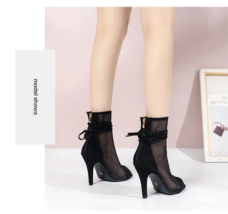 Summer New Pupms Women High Top Dance Shoes Ballroom Salsa Tango Sandals Girl Fashion Party Mesh Cutout High Heel Sandalias