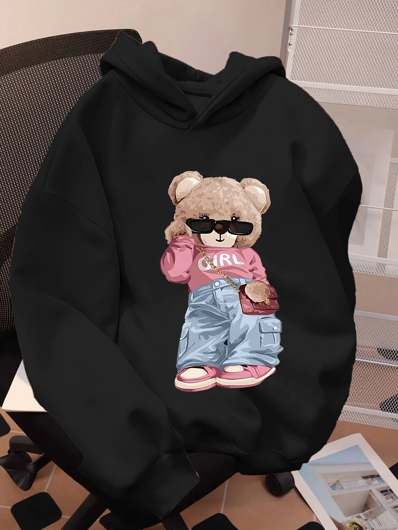 Cute Bear Cartoon Print Hoodie Casual Long Sleeve Pullover with Hood Fashion Casual HipHop Sweatshirt Harajuku Unisex