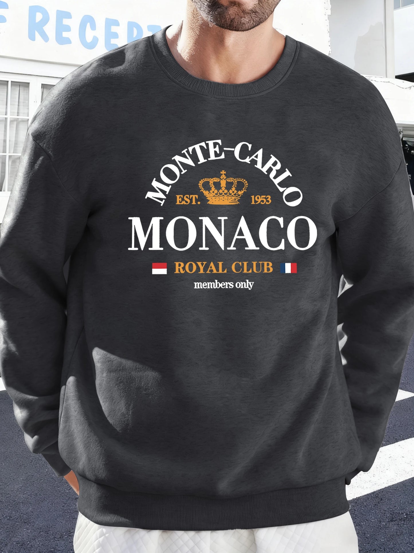 Monte-Carlo Monaco Pattern Men Sweatshirt Comfortable Fleece Streetwear Soft Casual Clothes Autumn High Street Clothing Male BAZAARHUBO