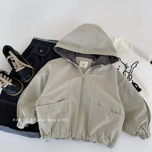 Children Clothes Kids Casual Coat 2025 Autumn New Fashionable Korean Style Boys Solid Color Hooded Jacket Stylish Coat