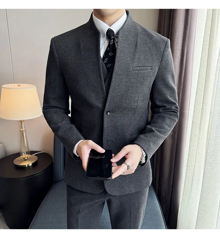 Korean Style Men's Suit Set Slim Fit Business Suit Wool Blazer Two-piece set Elegant Social Formal Men's Clothing 5XL-M
