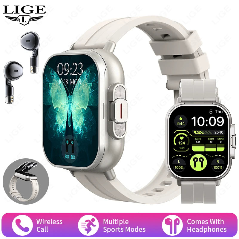 TWS 2 In 1 Smartwatch Earphones Sports Smart Watch Wireless Bluetooth Calling Health Monitor Fitness Record Watches With Headset