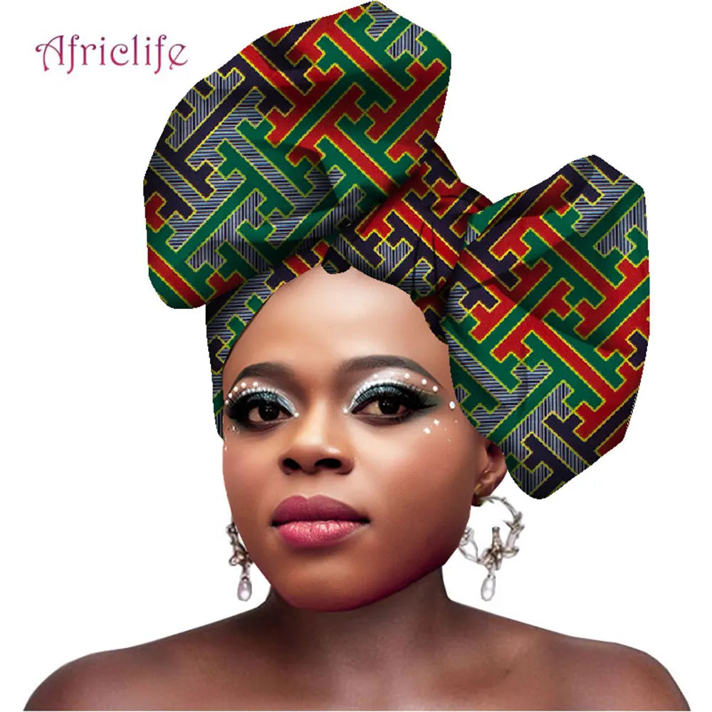 African Turbans for Women Head Wax Print Cotton Fashion Headband Multicolor Printed Head Scarf Traditional Head Ornament Wyb431
